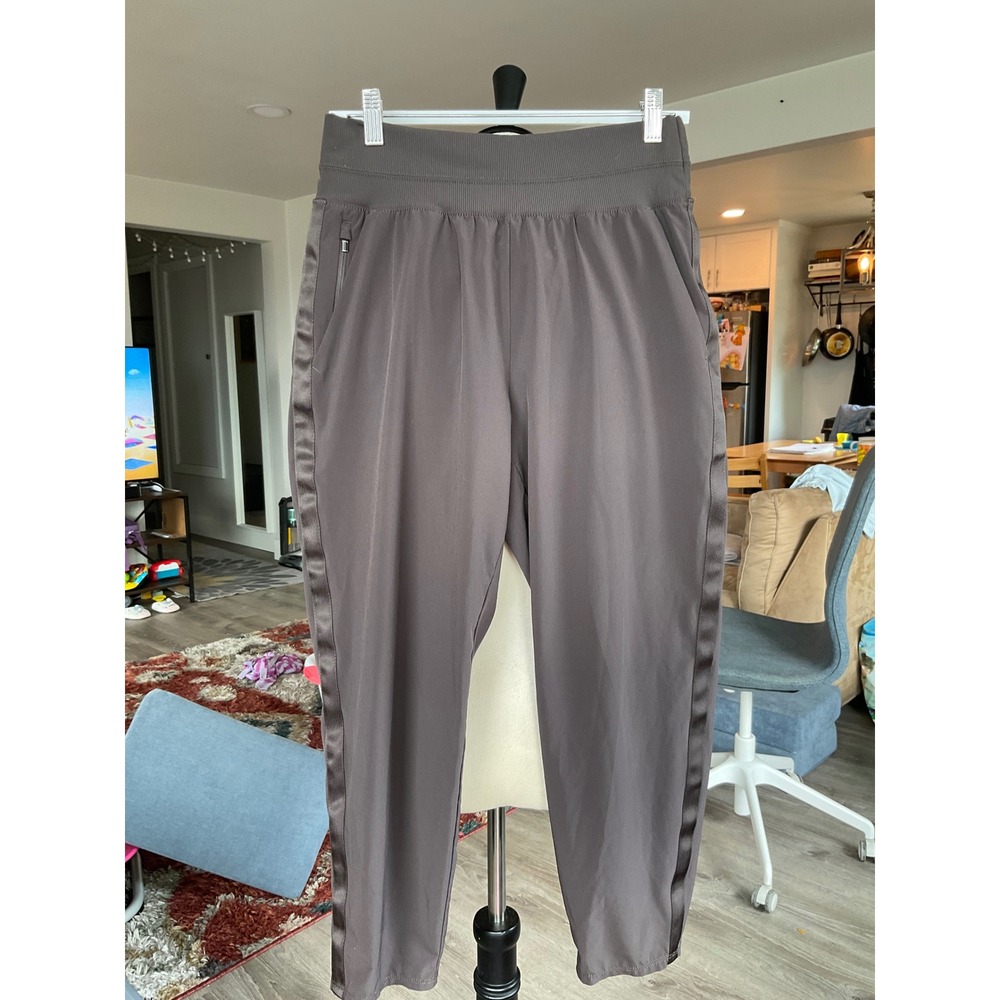 Athleta Nolita Slim Tapered Crop Pant Gray Satin Stripe Jogger 10